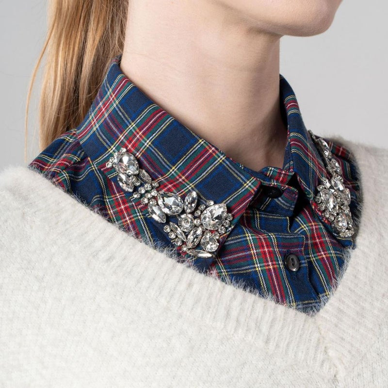 Plaid Detachable Collar with Crystal Embellishments, Chiffon False Collar for Blouses and Dresses, Elegant Layering Accessory - Image 4